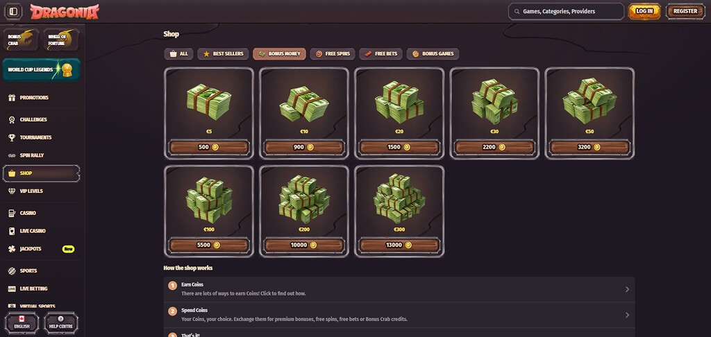 Dragonia Casino Bonus Shop