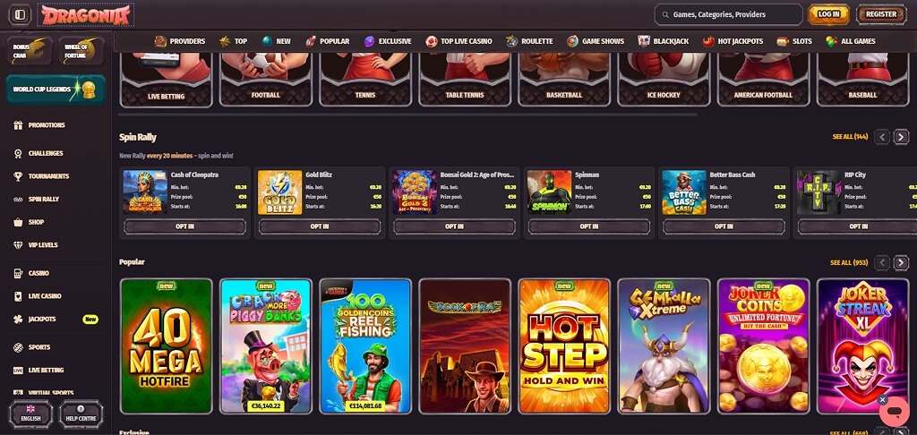 Dragonia Casino Interface