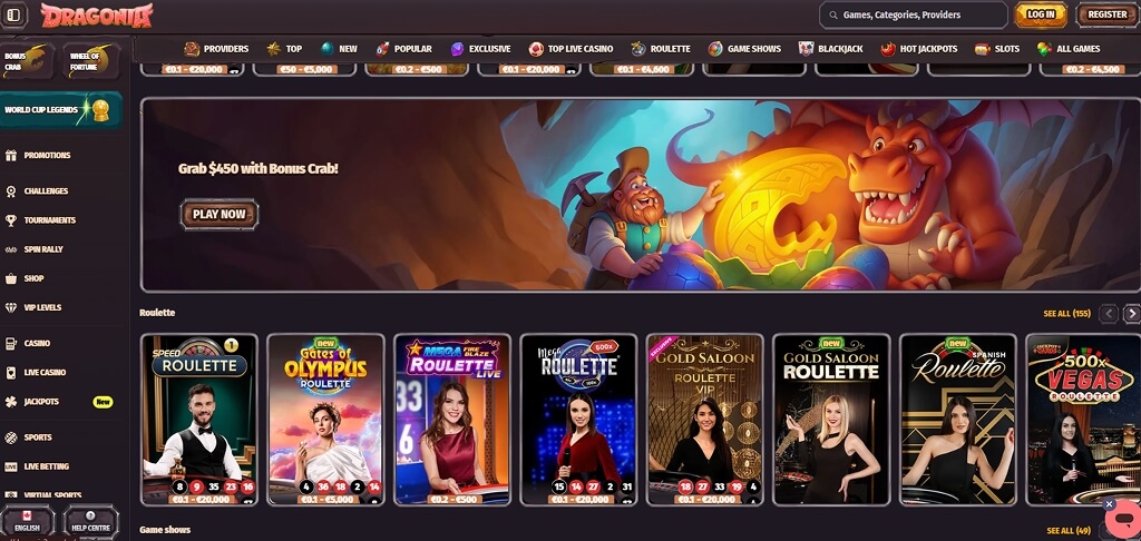 Dragonia Casino Interface