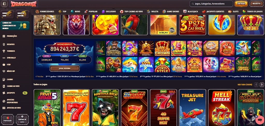 Interface do Casino Dragonia